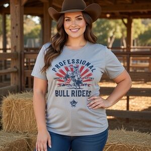 Women's sz L Professional Bull Riders Gray T-Shirt